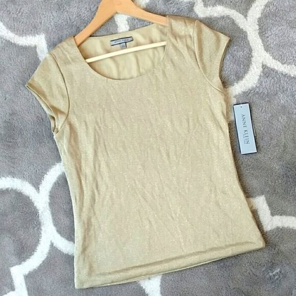 Anne Klein Gold Top NWT Sparkle Lined Top, Size - PS‎ - Picture 2 of 8